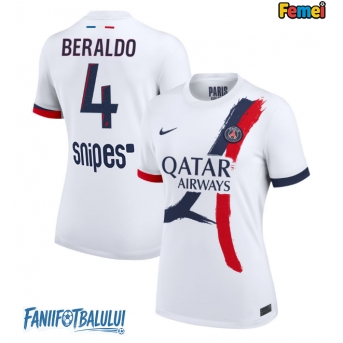 Paris Saint-Germain Lucas Beraldo #4 Tricou Fotbal Replică 2025-26 Femei Deplasare